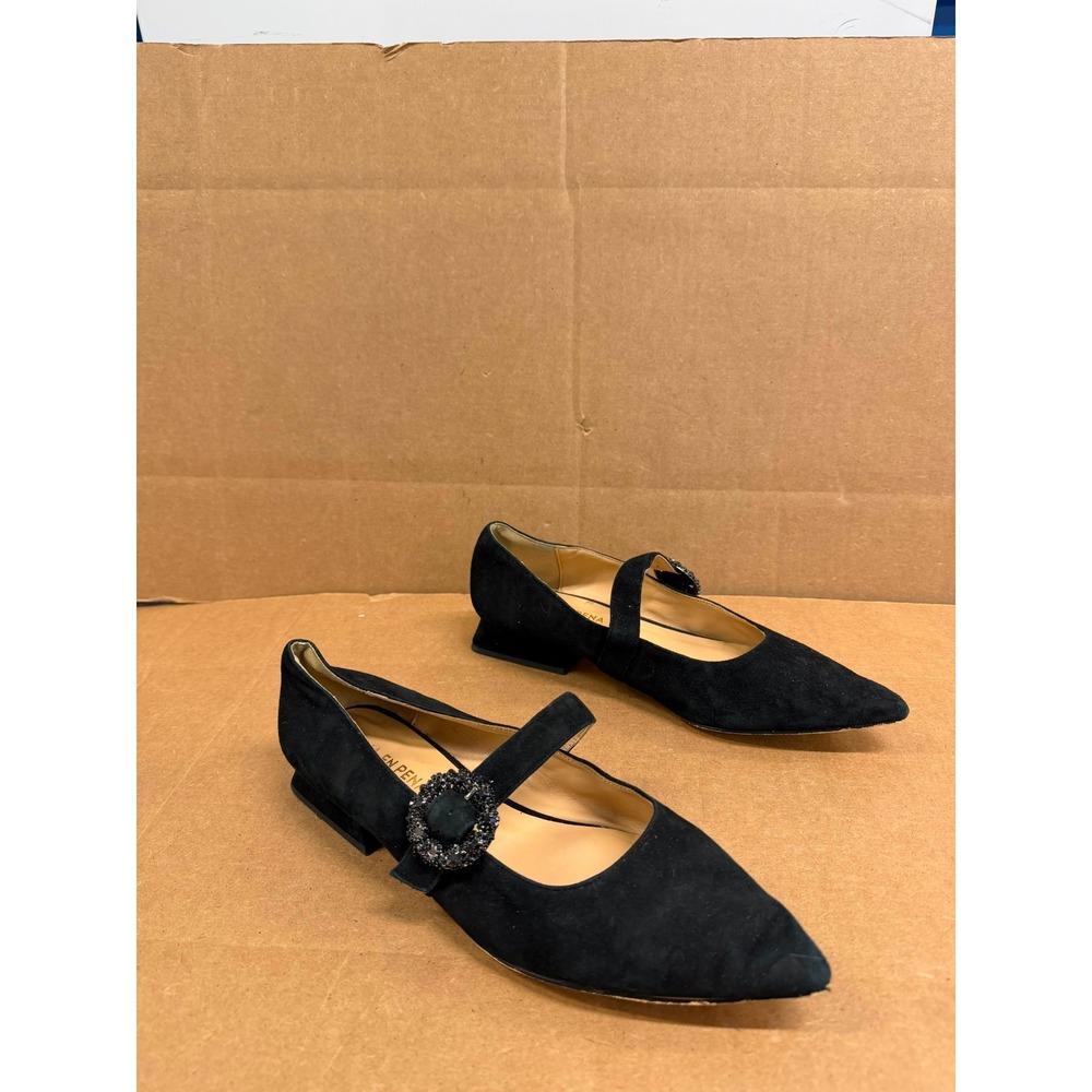 Alma En Pena Rhinestone Suede Pointed Toe Mary Jane Flats Black Size 40 EU